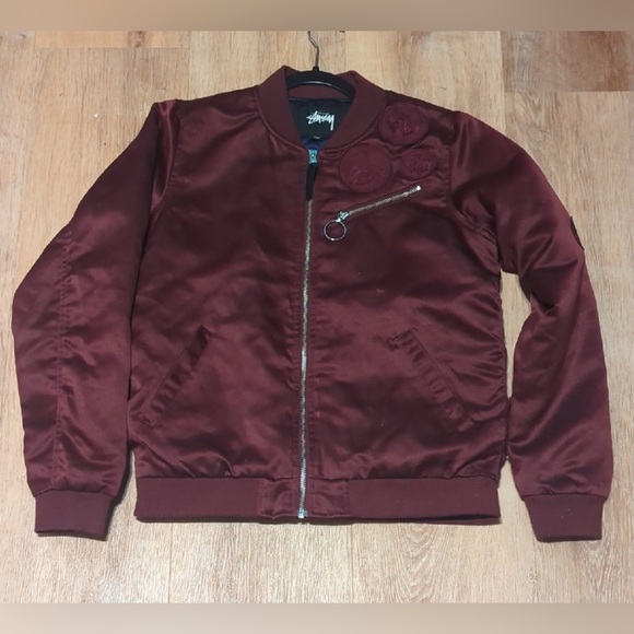 Stussy Maroon Bomber Jacket Streetwear - Picture 2 of 10